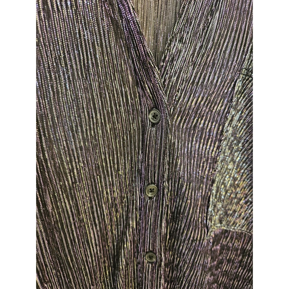 NWT Pilcro by Anthropologie Black/Purple Metallic V-Neck Button-Down Shirt +2X - Picture 5 of 10